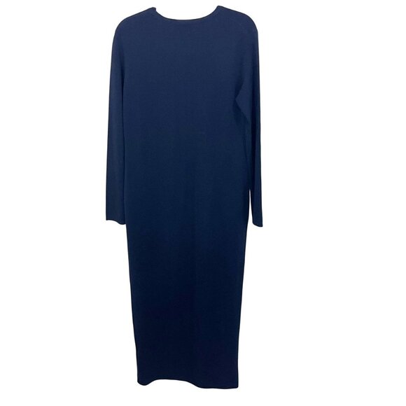 Vintage Jones & Co Navy Blue Merino Wool Duster Cardigan Sweater Dress LARGE - Picture 2 of 5